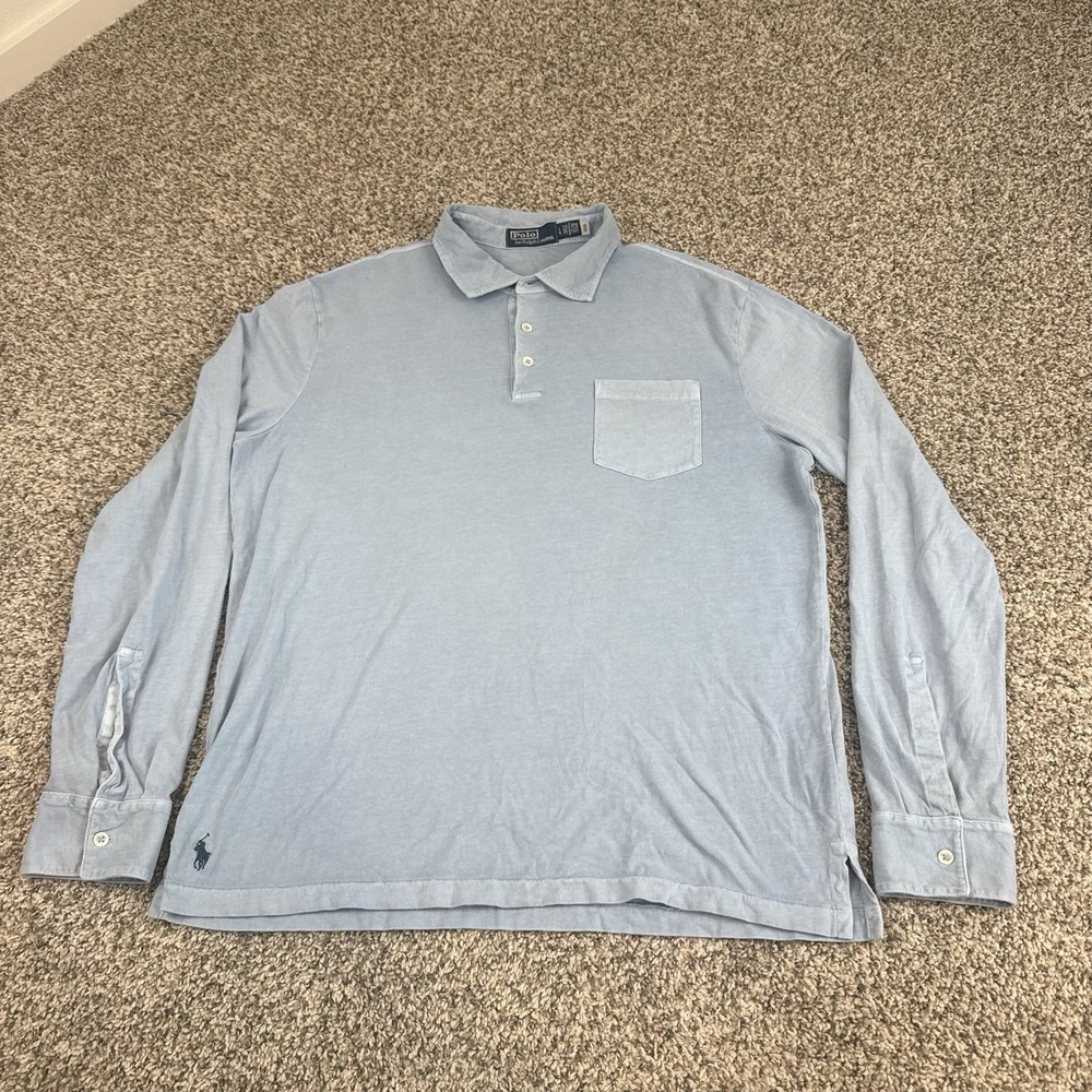 Polo Ralph Lauren Shirt Mens Large Blue Pony Long Sleeve Polo Pocket